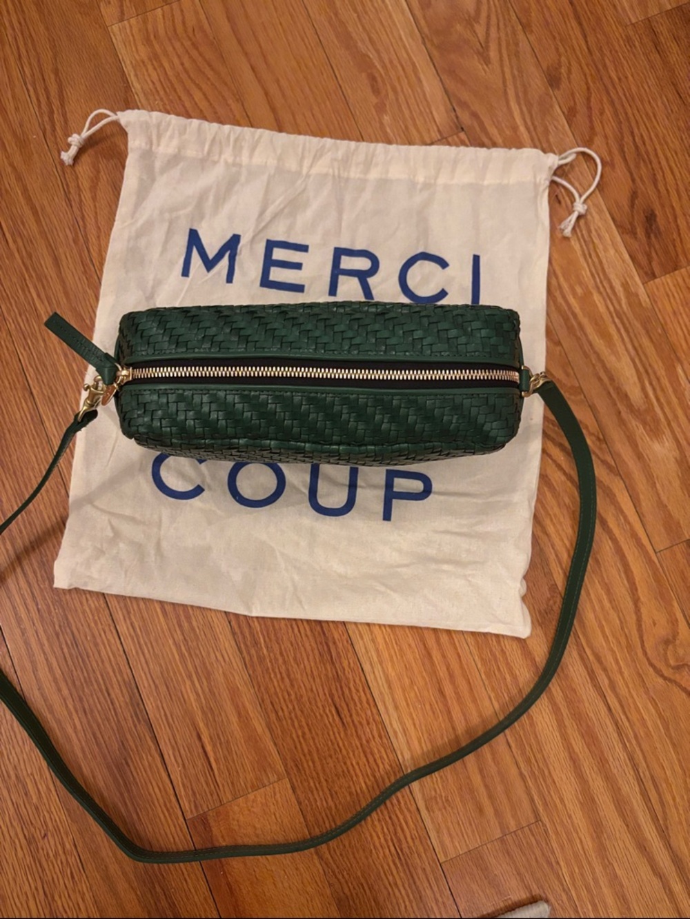 NWT Clare V Woven Leather Crossbody Camera Bag in Dark Green - Picture 3 of 8